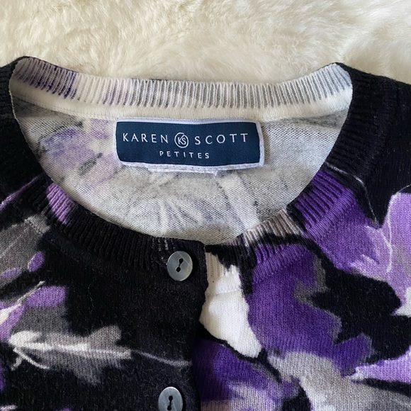 Karen Scott Black and Floral Print Cardigan - Picture 9 of 9